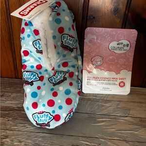 Fluffy Stuff Polka Dot Plush Slippers - Blue with Pink & White Dots